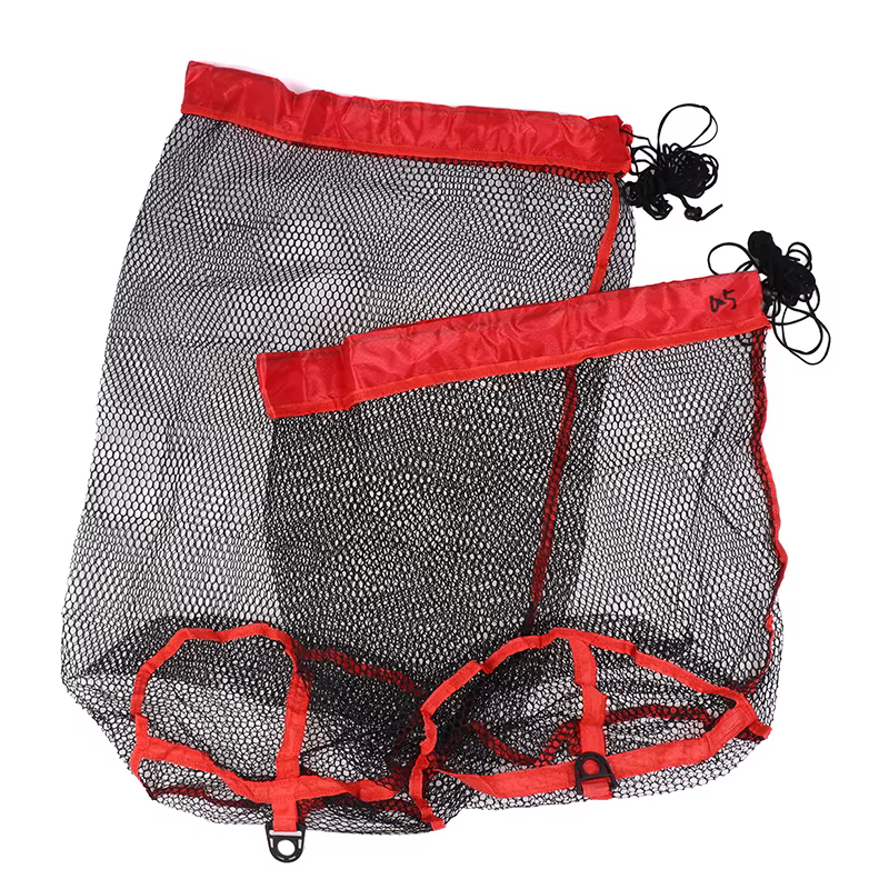 Epuisette de pêche, sac de collecte avec ficelle de proximité, portable, pliant, UNIS issement, petite grille, sac en filet, équipement de pêche