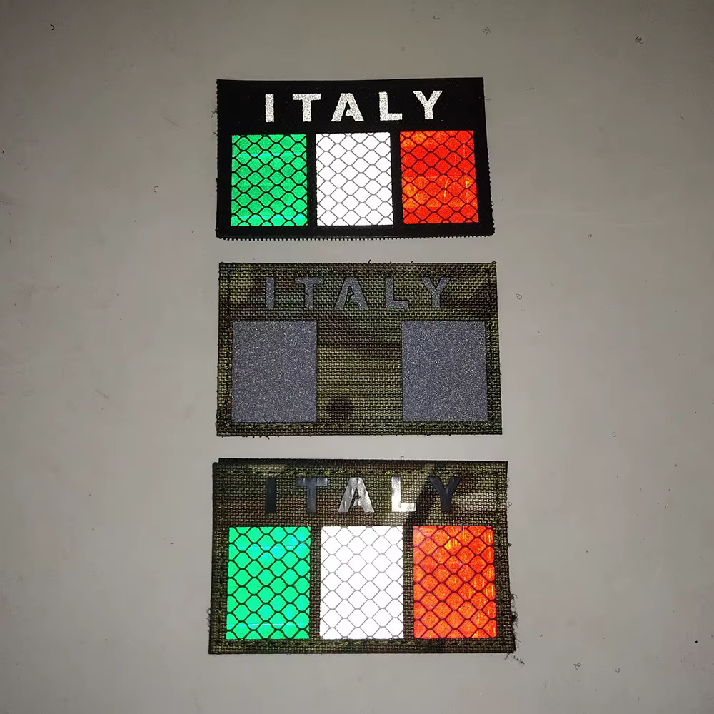 Patchs réfléchissants tactiques IR drapeau italien, autocollants appliqués brodés d'italie sur vêtements avec crochet et boucle