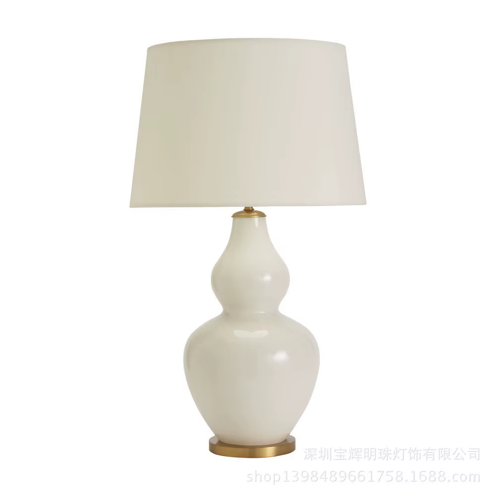 Lampes de Table en céramique rétro européennes, corps de lampe gourde en céramique blanche pour chambre à coucher, salon, lampe d'étude