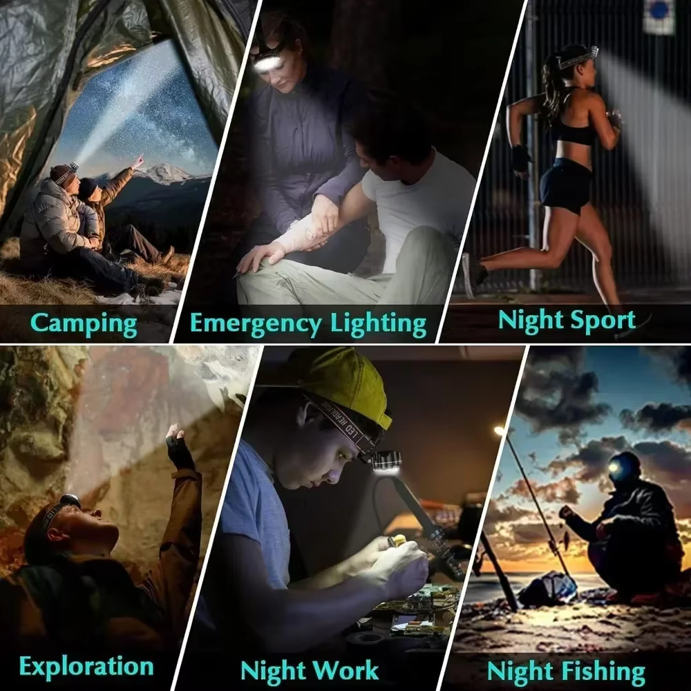 8LED puissante lampe de poche Rechargeable pour la pêche phare LED Camping phares chasse torche randonnée lanternes avant