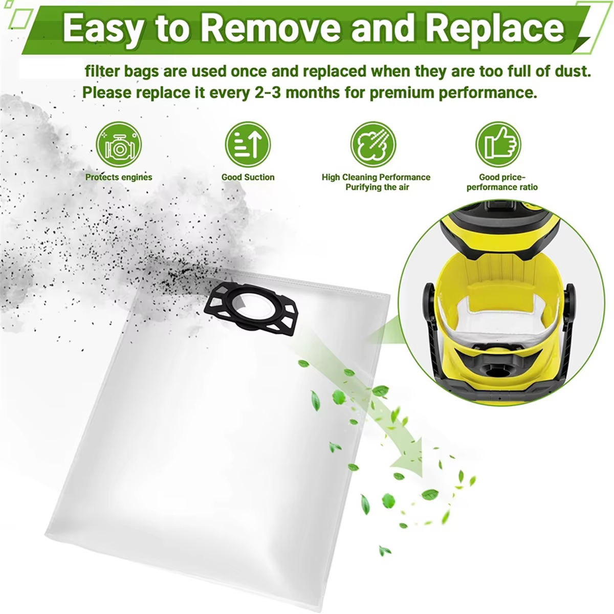 KFI 357 sacs d'aspirateur pour batterie Karcher WD2 Plus/WD3/WD3/SE 4001/SE 4002/aspirateur sec 2.863-314.0