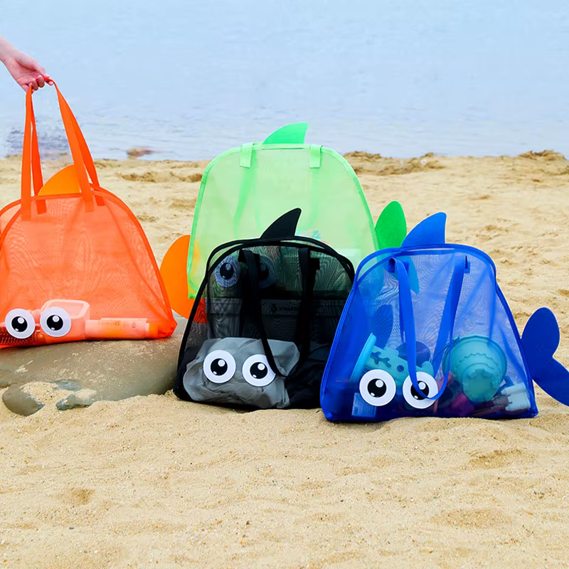 Sac de plage d'été pour enfants - Design à motif de grands yeux de dessin animé, idéal pour ranger les jouets, les maillots de bain et les articles de toilette