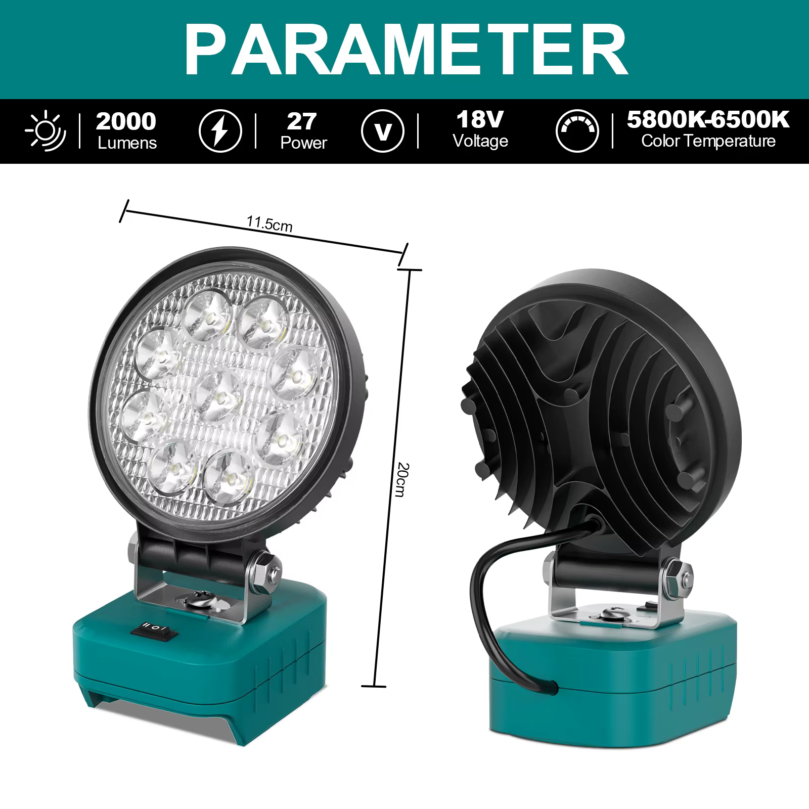 Turpow 27W LED lampe de travail pour Makita 18V batterie BL1830 BL1815 BL1820