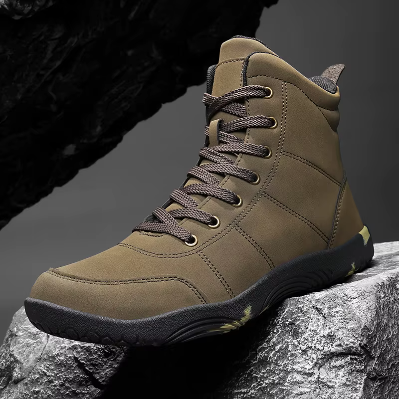 Bottes de randonnée minimalistes en cuir à bout large pour hommes