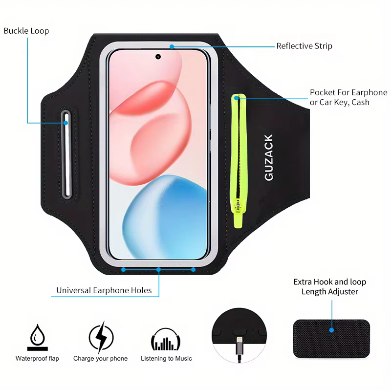 GUZACK 7.0 grands sacs de course antichute hommes femmes Sports de plein air Fitness écran tactile brassard pochette bracelet pour iPhone Samsung
