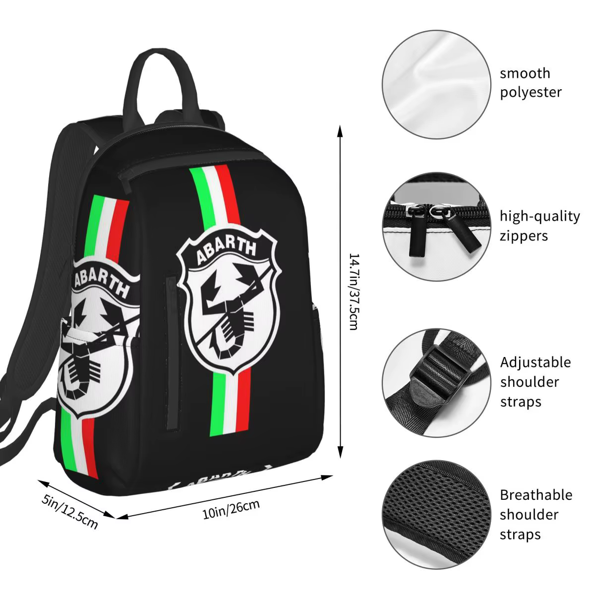 Abarth C Cool Backpack Daypack Sac à dos de grande capacité pour enfants