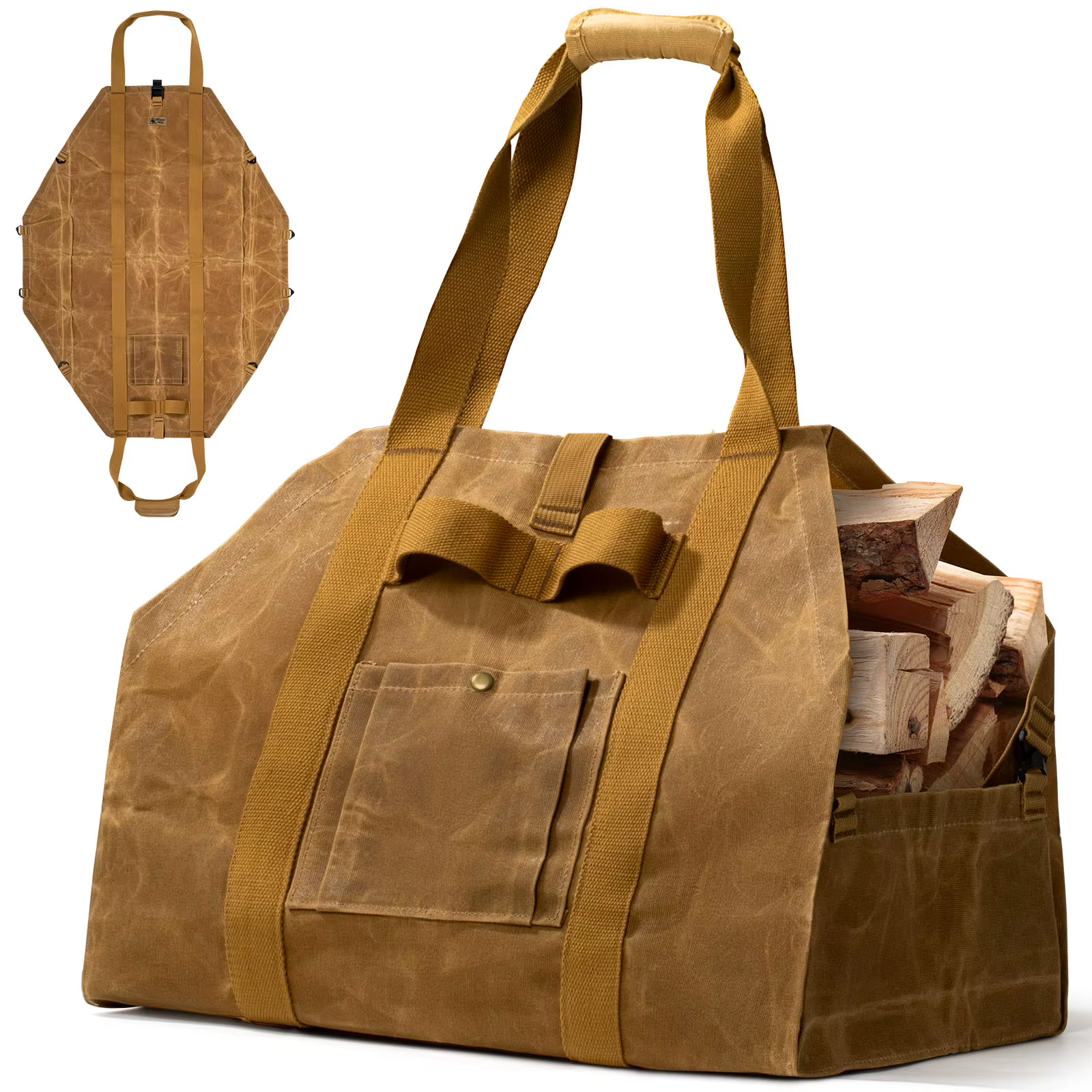 Porte-bois de chauffage 2-en-1 sac de transport de bûches de bois