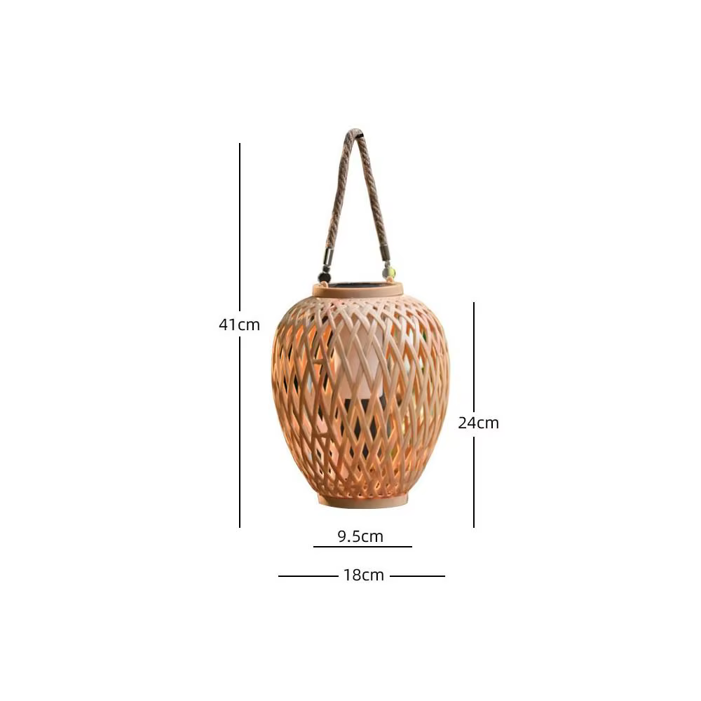 Lanterne solaire tissée en bambou, étanche, 600 mAh, lanterne chinoise, lumière LED décorative de jardin, lumière chaude