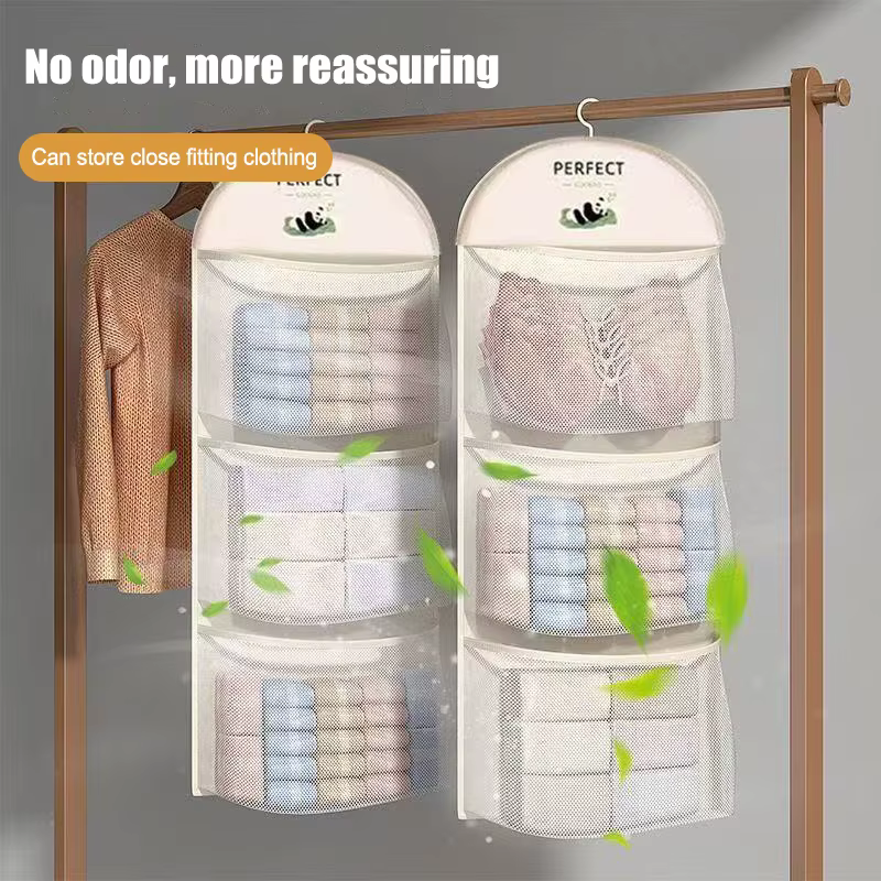 Sac en filet de rangement pour chaussettes et sous-vêtements peu encombrant, idéal pour suspendre au garde-robe, solution de rangement accessible et mobile