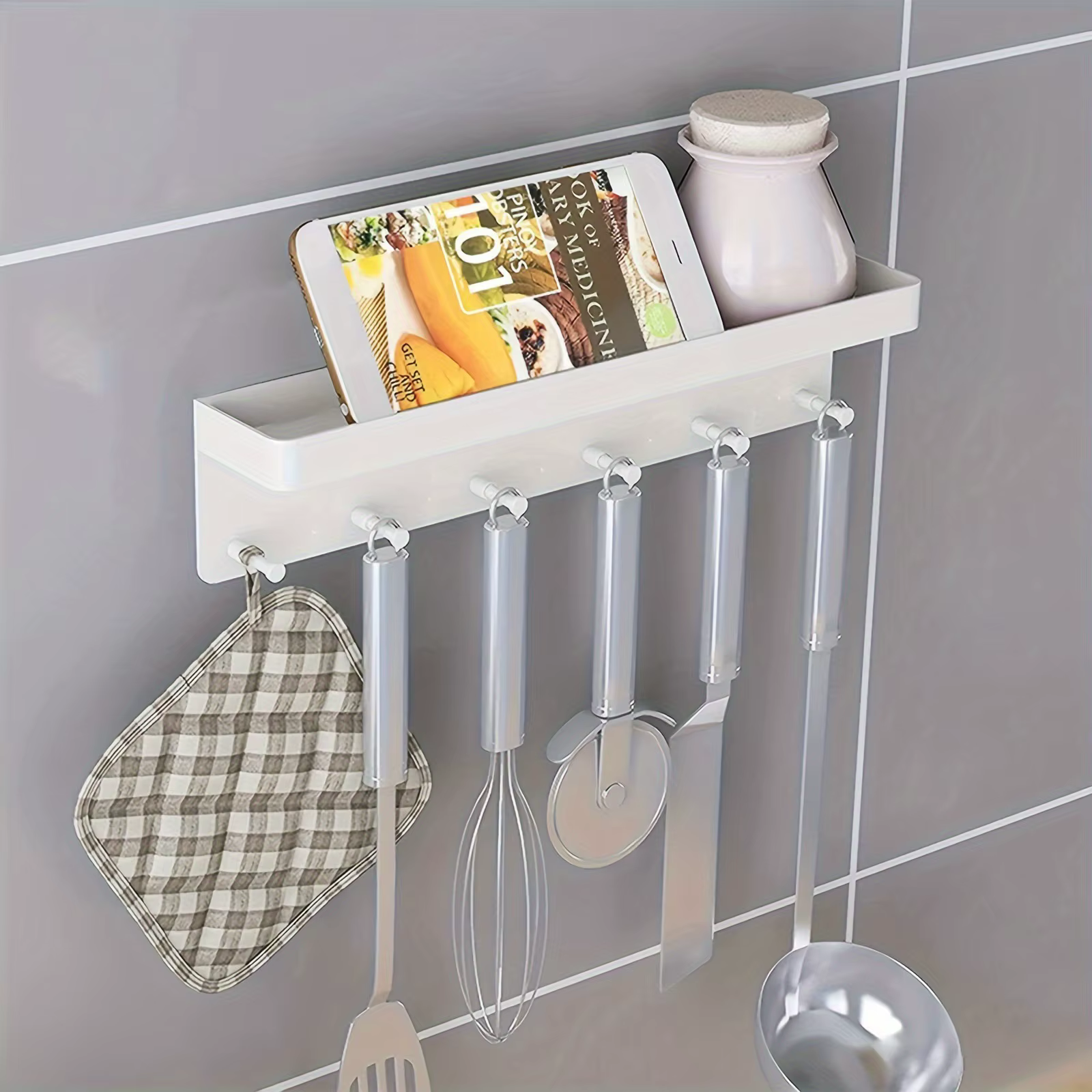Support de rangement mural avec crochets, Solution d'organisation moderne pour clés, ustensiles de cuisine, accessoires de salle de bain