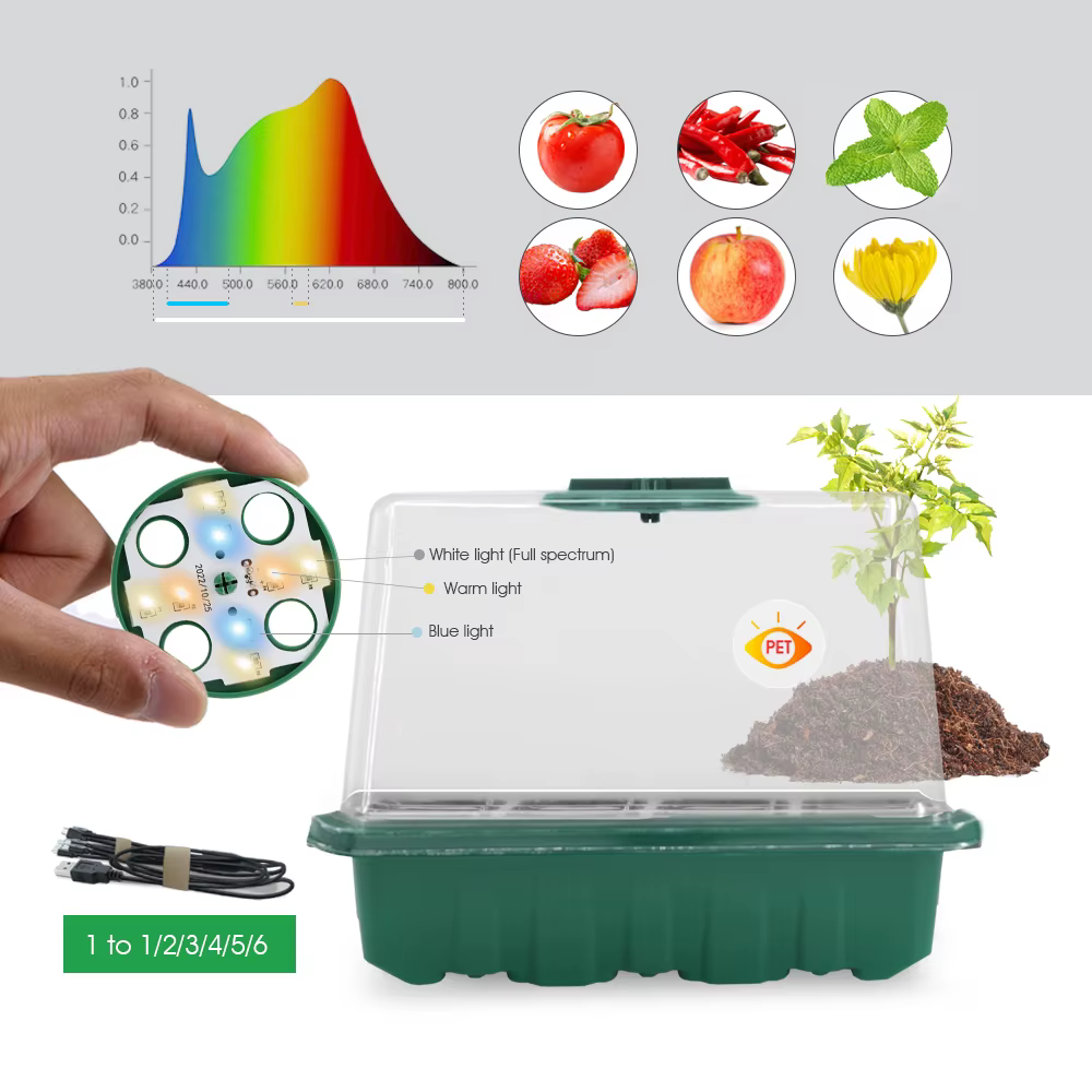 LED élèvent la lumière pépinière boîte plante fleur graine démarreur plateaux maison serre lampe de culture 12 cellules semis Pots minuterie Kit contrôleur