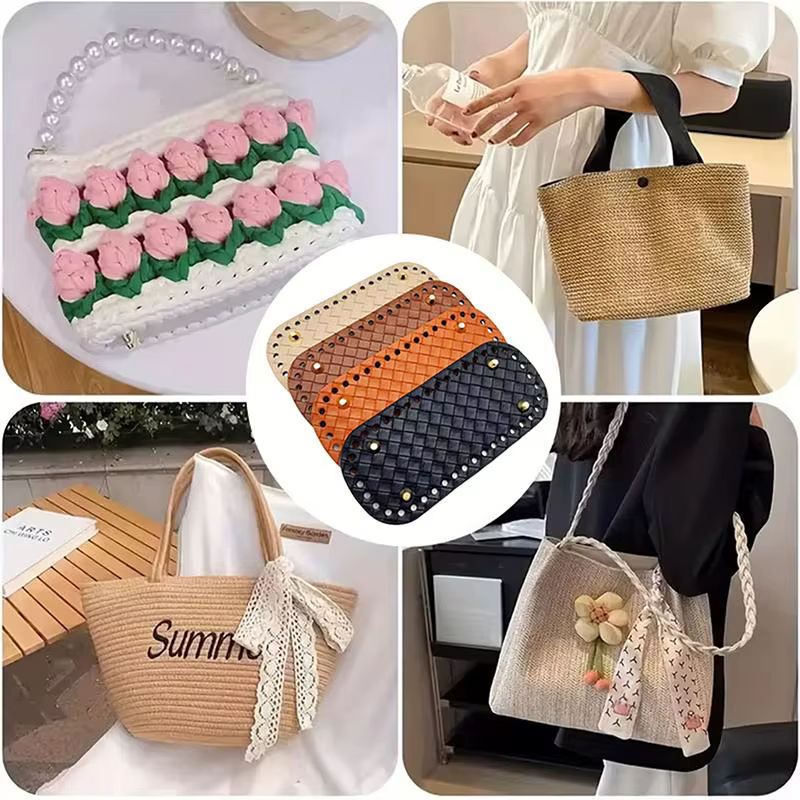 Base de sac en cuir faite à la main 18x8cm avec motif tressé, accessoires pour sacs DIY tricotés ou au crochet