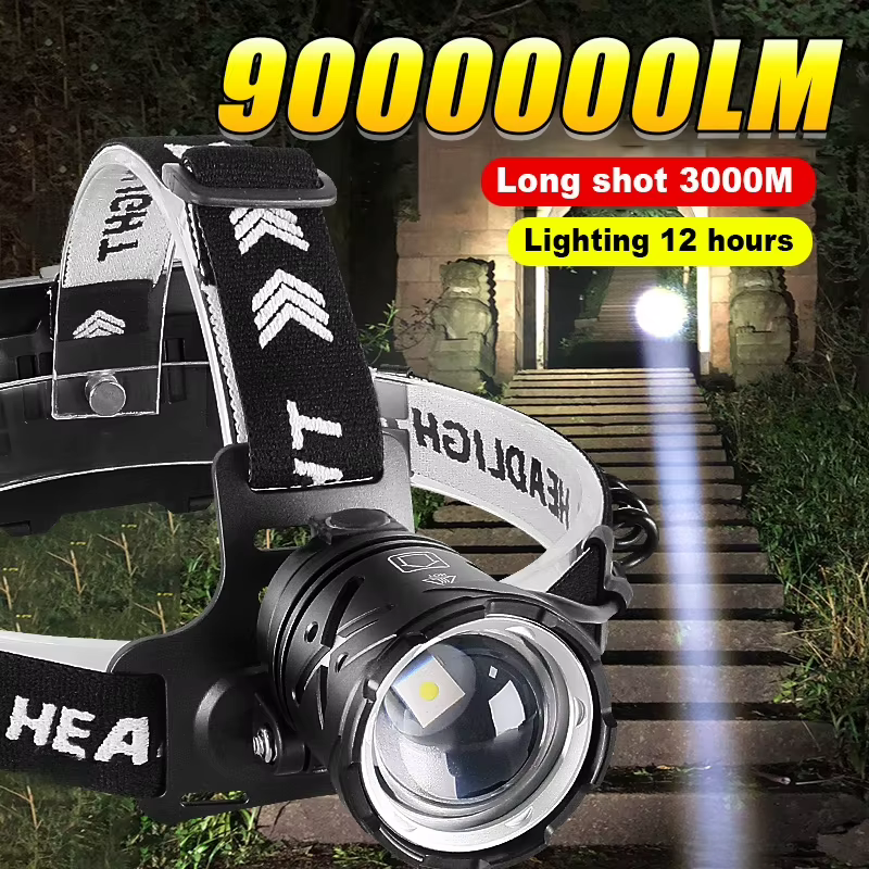 Lampe de poche LED aste de type C pour la pêche, lampe de sauna ultra injuste, lanterne frontale, 9000000LM, 600W, 8000LM, inj
