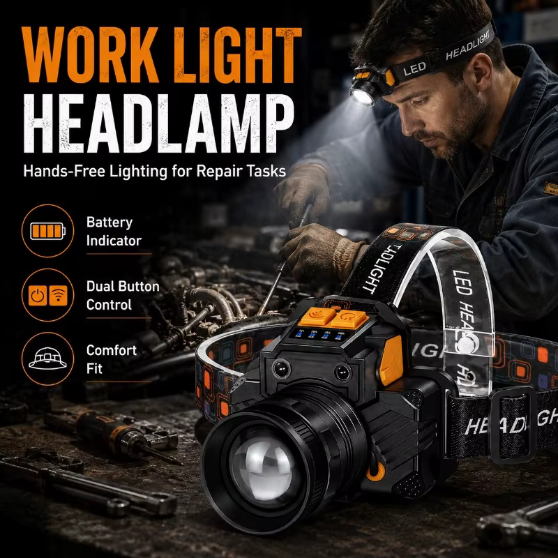 Lampe frontale LED rechargeable puissante avec zoom télescopique