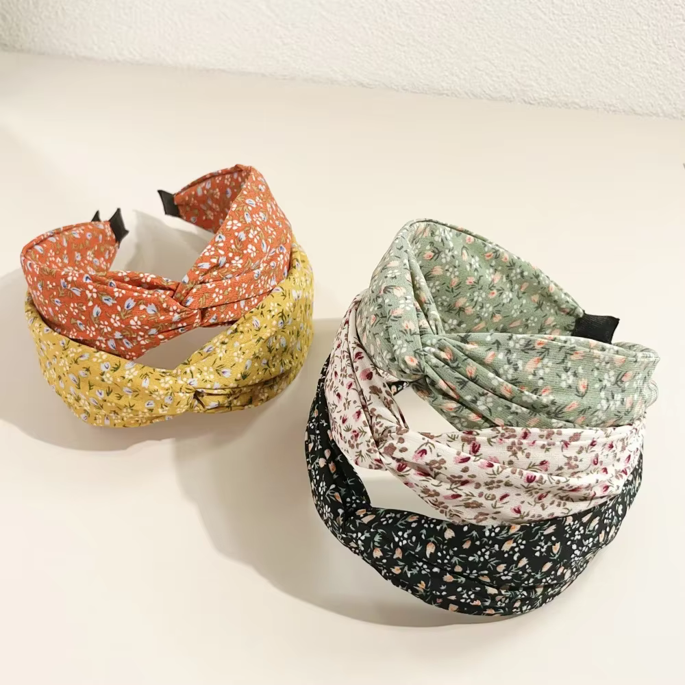 Bandeau croisé à fleurs bohème, larges bandes, cerceau pour cheveux, outil de coiffure, tissu Vintage imprimé floral, accessoire d'été pour femmes