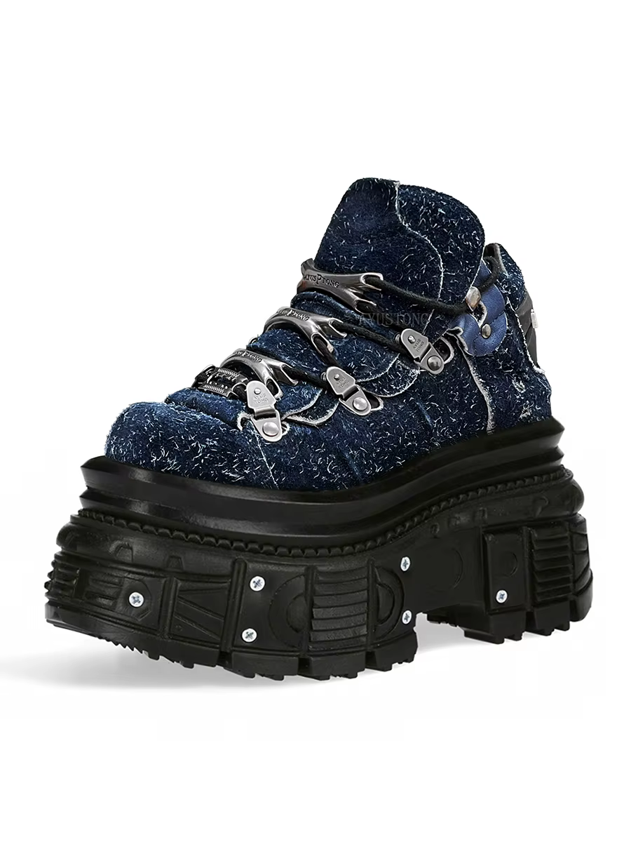 Chaussures à plateforme à talons super hauts pour hommes et femmes, décoration en métal Punk rock, design à lacets, chaussures à plateforme de style gothique