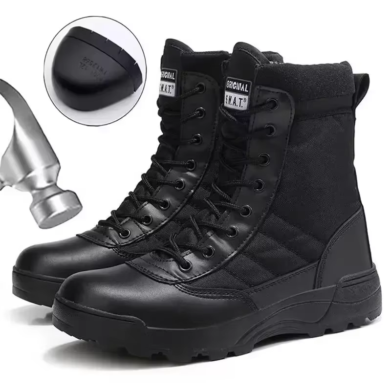 Bottes à bout en acier pour hommes, bottes tactiques d'extérieur pour randonnée dans le désert, résistantes aux coups de couteau, chaussures de sécurité pour le travail, chaussures de Protection