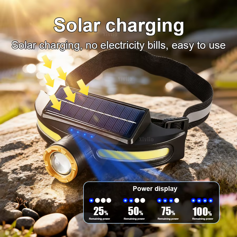 Lampe frontale solaire puissante LED