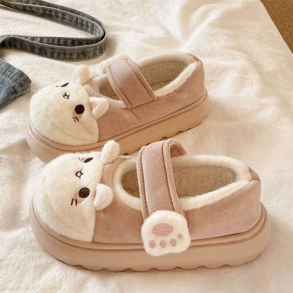 Chaussures patte de chat de dessin animé mignon, pantoufles de neige antidérapantes Kawaii pour chat, vêtements de maison à semelle épaisse, pantoufles épaisses et chaudes pour automne et hiver