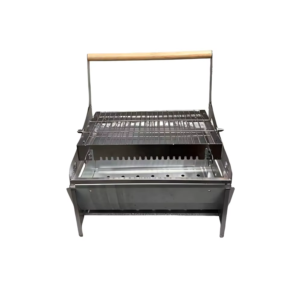 Portable 360 ° Barbecue pliable rotatif au charbon de bois en acier inoxydable avec grille amovible pour le camping