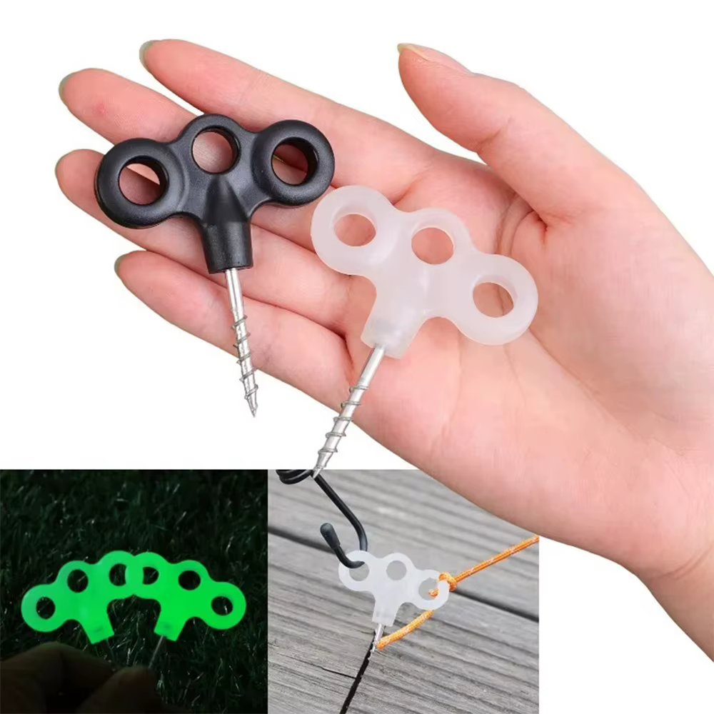 Lot de 4/6 crochets à vis pour tente, boucles de corde, accessoires de camping et randonnée, équipement de voyage lumineux, attaches pour tente, accessoires de fixation