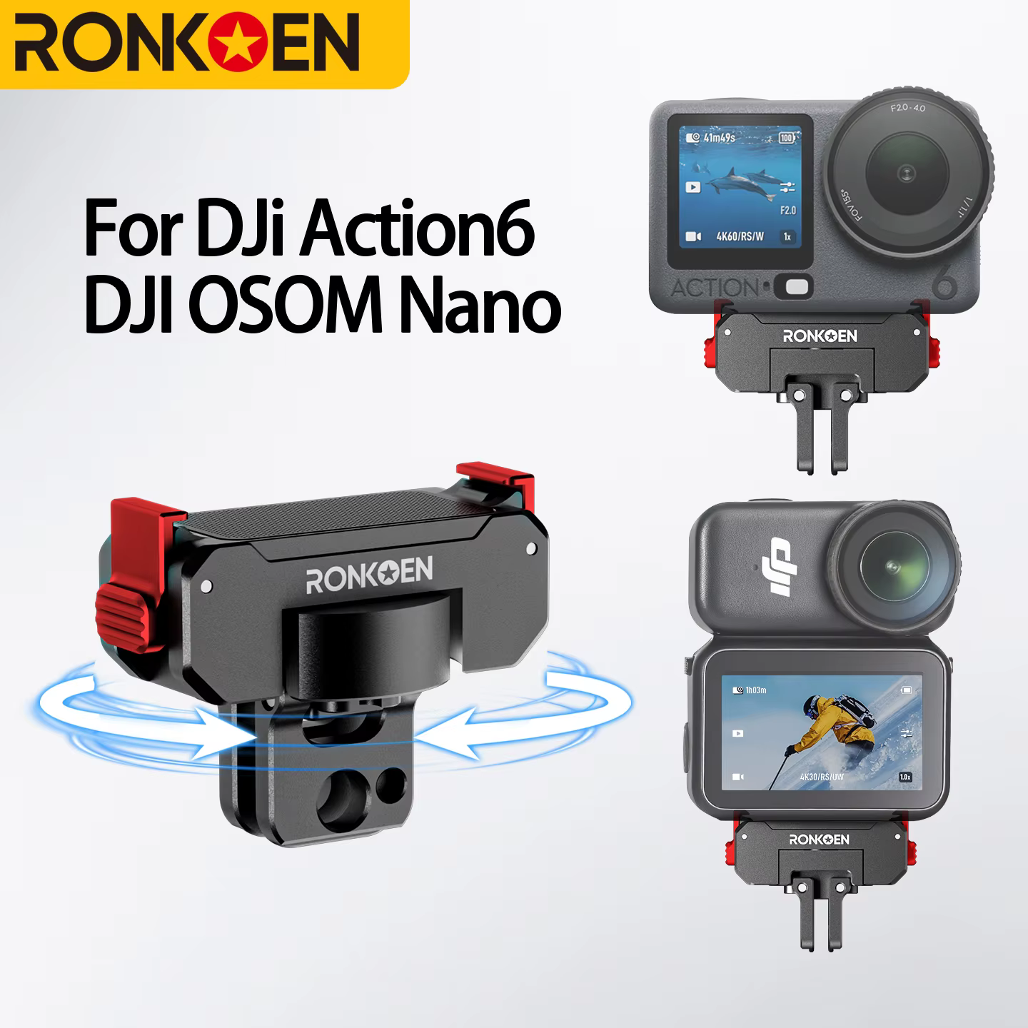 Ronkoen pour DJI Osmo Action 6/NANO, accessoires, support à dégagement rapide en métal, support en alliage d'aluminium, conception rotative