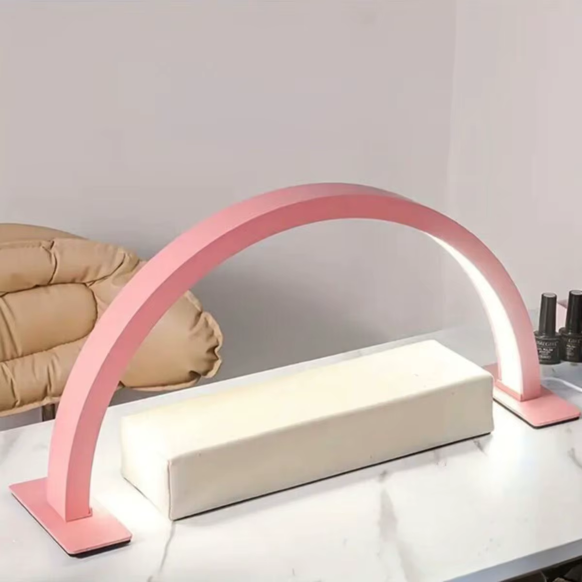 Lampe à ongles demi-lune à 3 températures de couleur, LED dimmable, lumière de bureau en arc, sans éblouissement, protection des yeux, lampe de beauté pour nail art et extension de cils