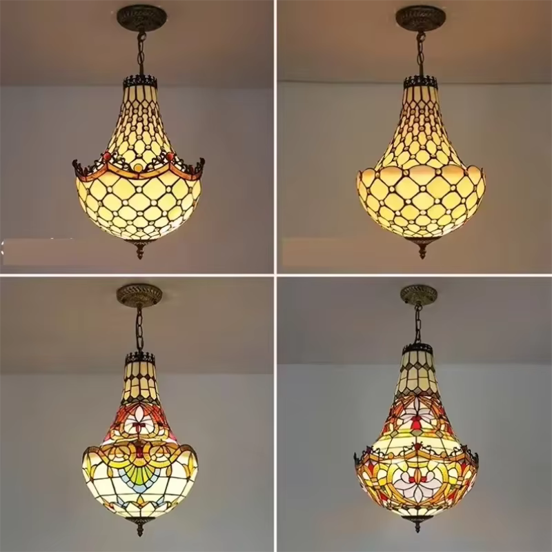 Lampe suspendue de Style Tiffany, vitrail Vintage méditerranéen, lampe de luxe, salon romantique, décoration de Restaurant