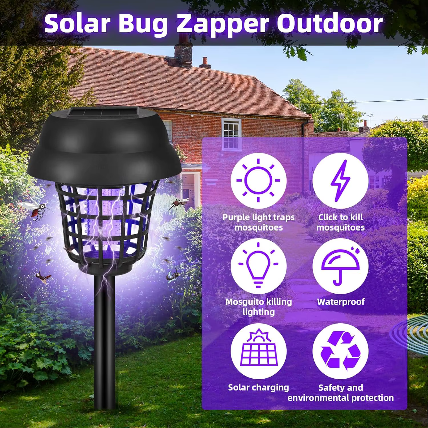 Lampe anti-moustiques solaire étanche 2 en 1 : éclairage et répulsif pour l'intérieur, l'extérieur, le jardin, la terrasse, la cour, le camping