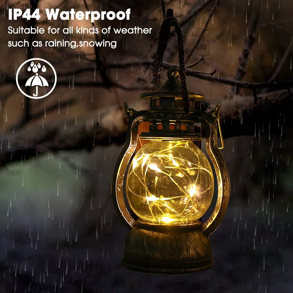 Lampe à huile LED Vintage Portable, alimentée par batterie, lanterne suspendue pour l'intérieur et l'extérieur, décoration Festive de noël