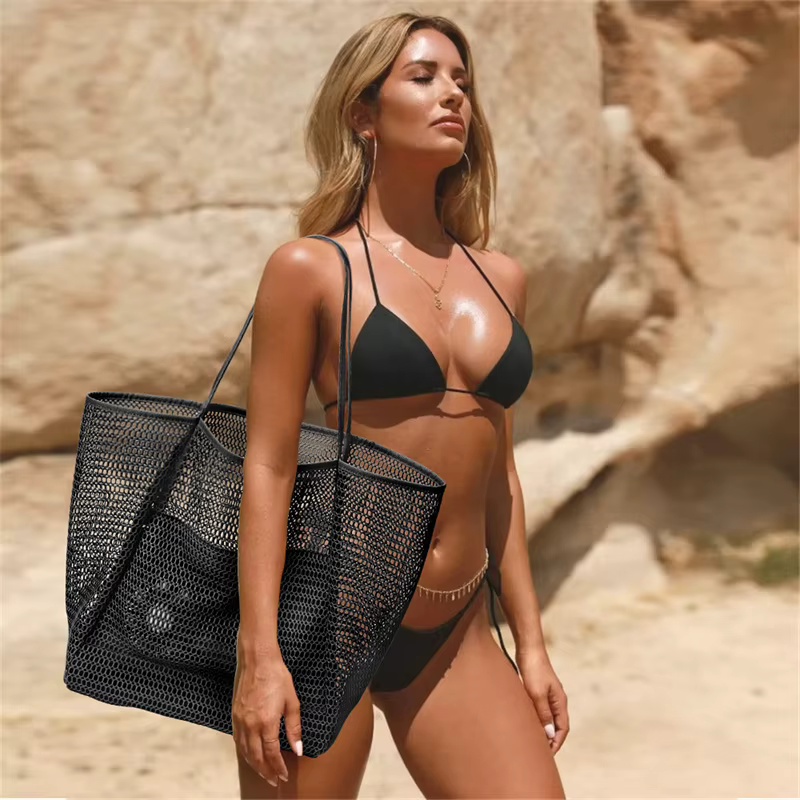 Nouveau modèle de sac de plage grande capacité pour femme - Sac à bandoulière en polyester tissé durable avec ouverture supérieure pour les voyages et le shopping