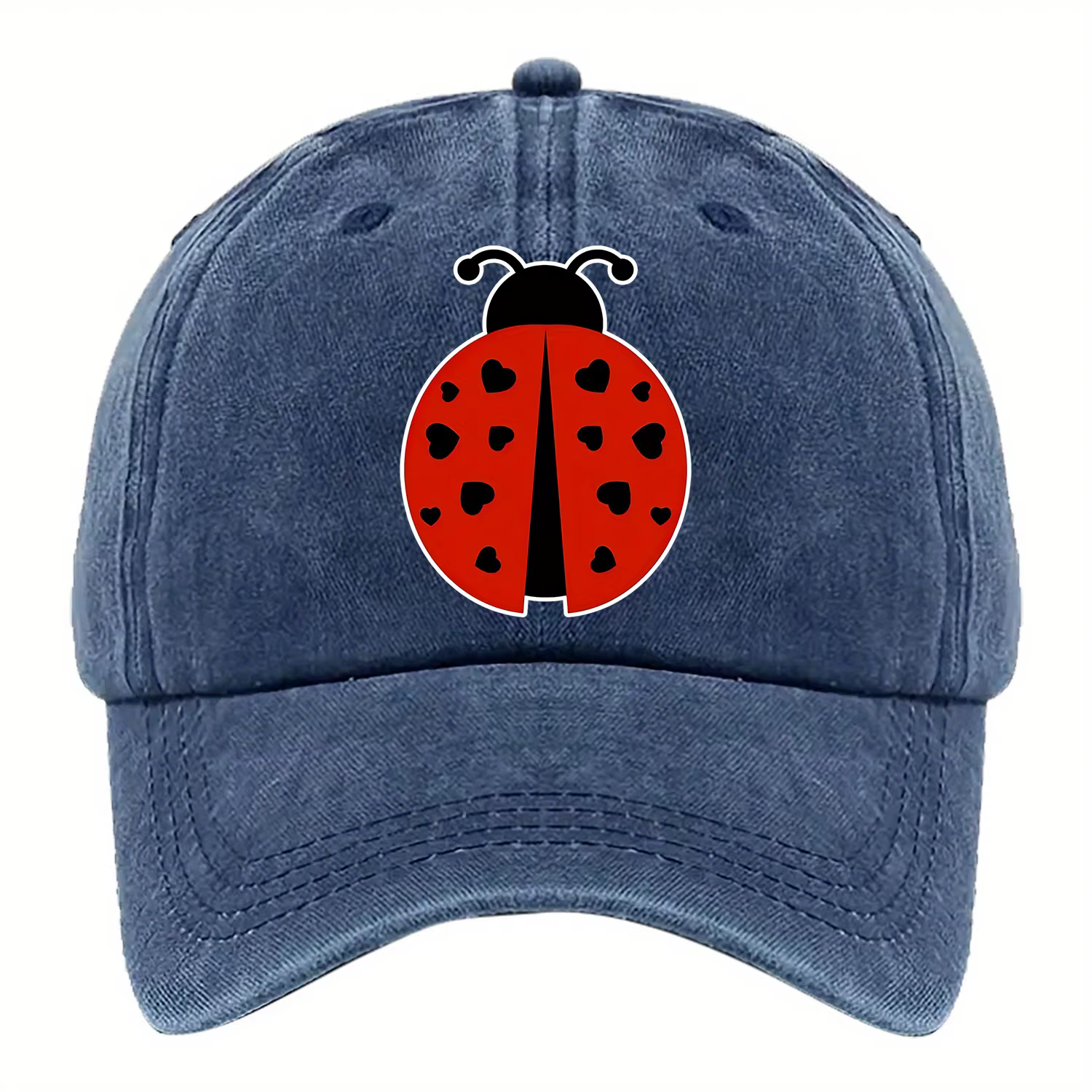 Casquette de baseball imprimée sur le thème de la coccinelle, disponible en plusieurs couleurs avec taille ajustable, fabriquée en tissu lavé