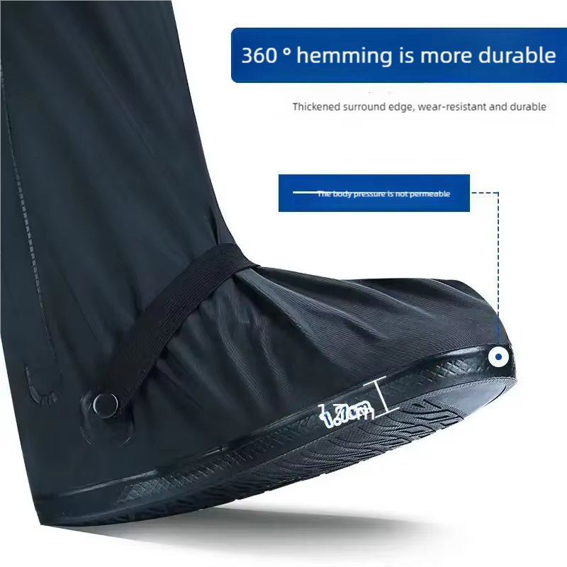 Couvre-chaussures de botte de pluie noir imperméable avec réflecteur chaussures transparentes montantes housses