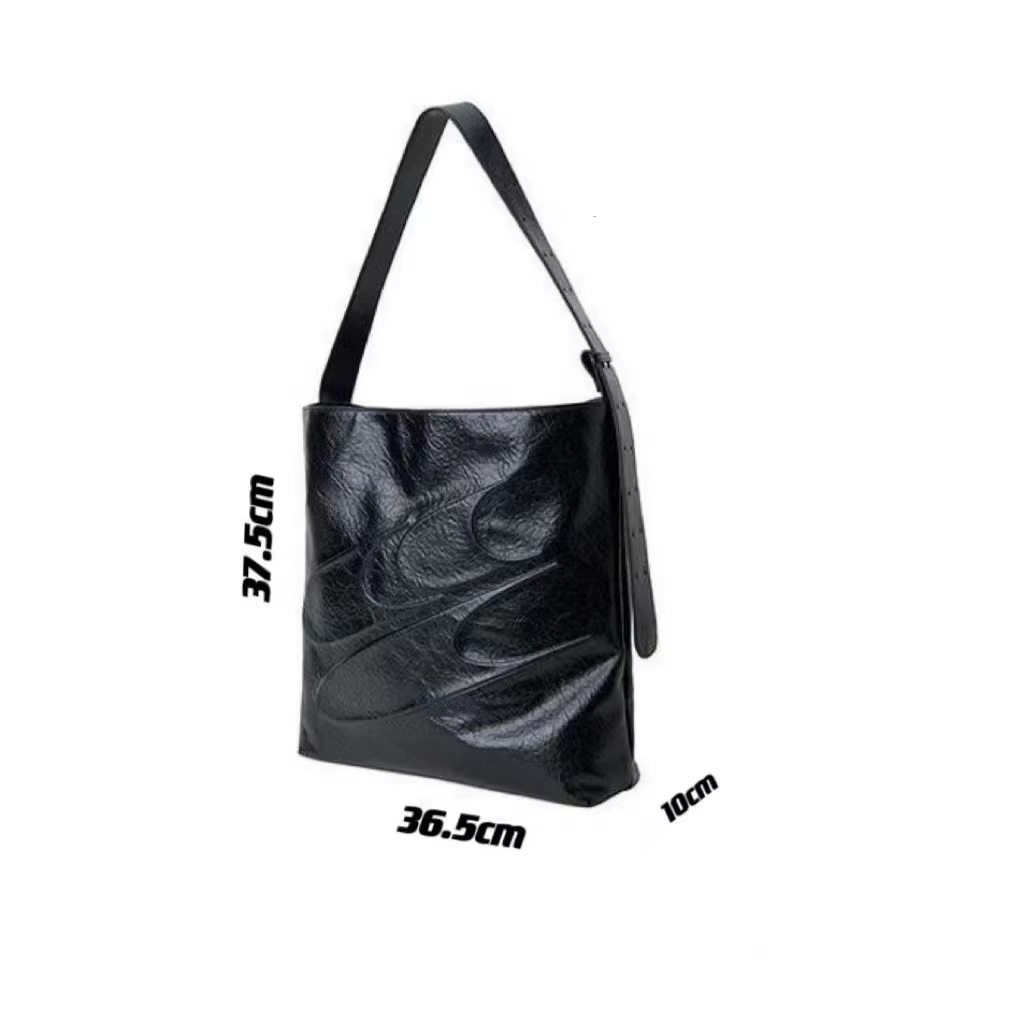 Sac fourre-tout d'avertissement à l'huile minimaliste noir, sac à main en PU de grande capacité, sac de rangement pour vêtements, sac à main lancé par la rue, hommes et femmes