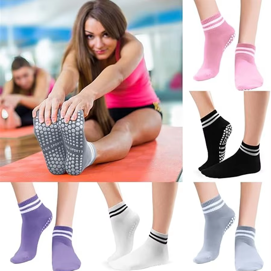 Chaussettes coordonnantes pour femmes, chaussettes de yoga, pilates, à double bande, pour l'entraînement, le ballet, l'athlétisme