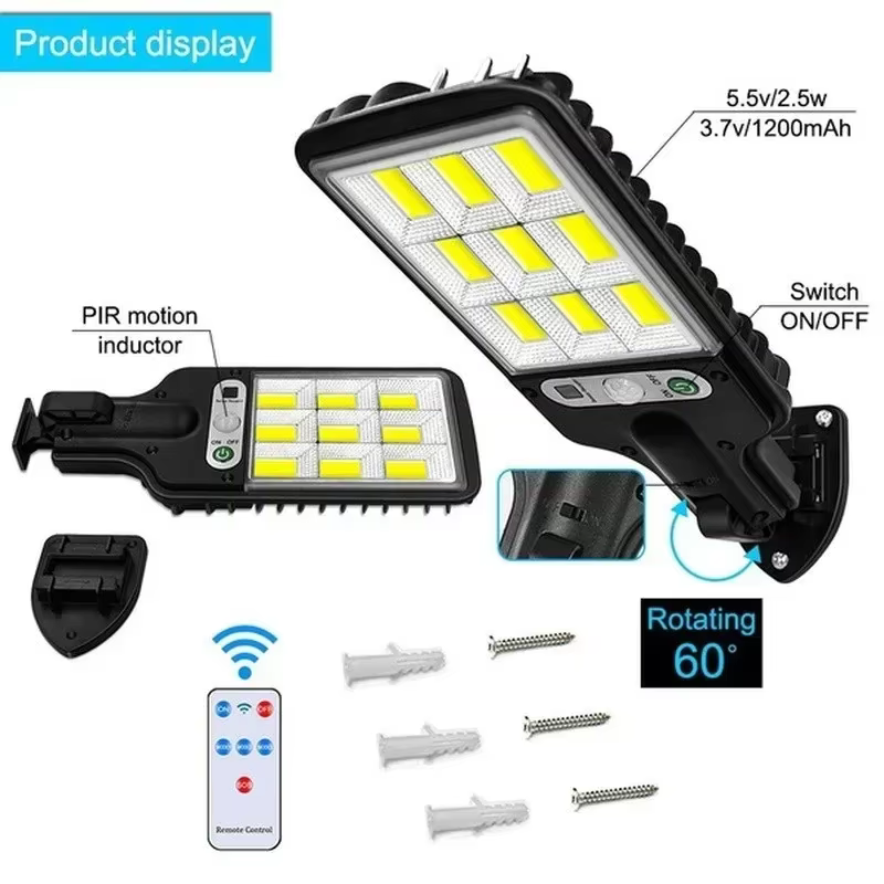 Réverbères solaires d'extérieur, lampe solaire avec 3 Modes d'éclairage, capteur de mouvement étanche, éclairage de sécurité pour jardin, Patio, chemin, cour