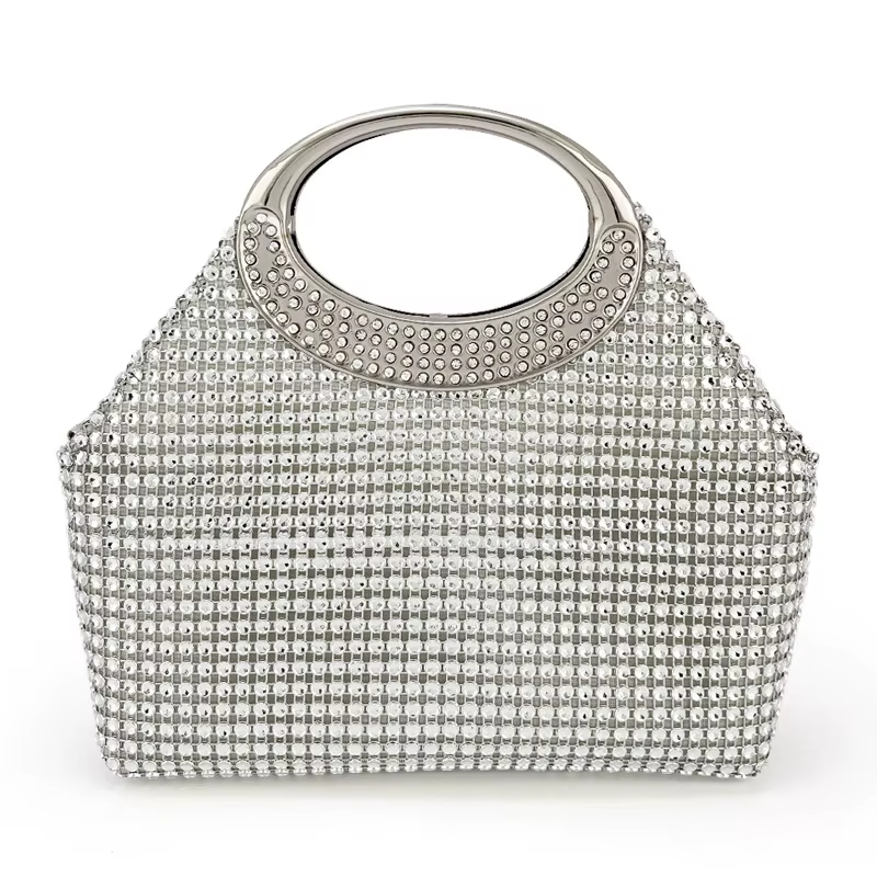 Sac de soirée en argent avec diamants, sac à main incrusté de diamants, sac de banquet pour femme