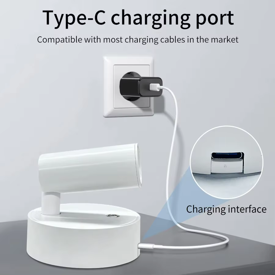 Lampe murale LED magnétique rechargeable par USB, projecteur sans fil, sans perçage, lampe de lecture avec interrupteur tactile, lampe de chevet à intensité variable
