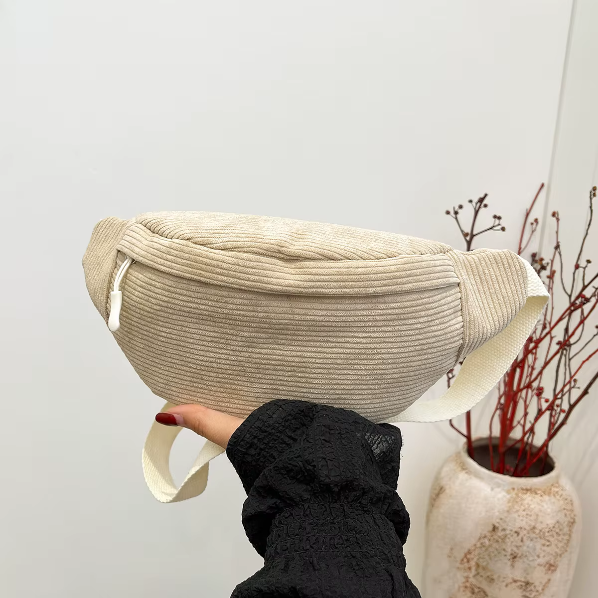 Sacs de ceinture en velours côtelé décontractés pour femmes, sac banane à la mode, sac de taille banane, sac à main de hanche, sac à bandoulière de poitrine, poche