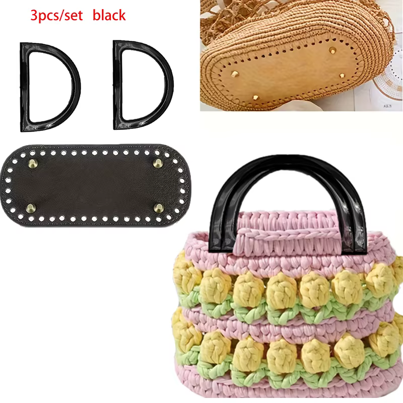 Lot de 3 accessoires pour sacs tissés faits main avec trous de couture