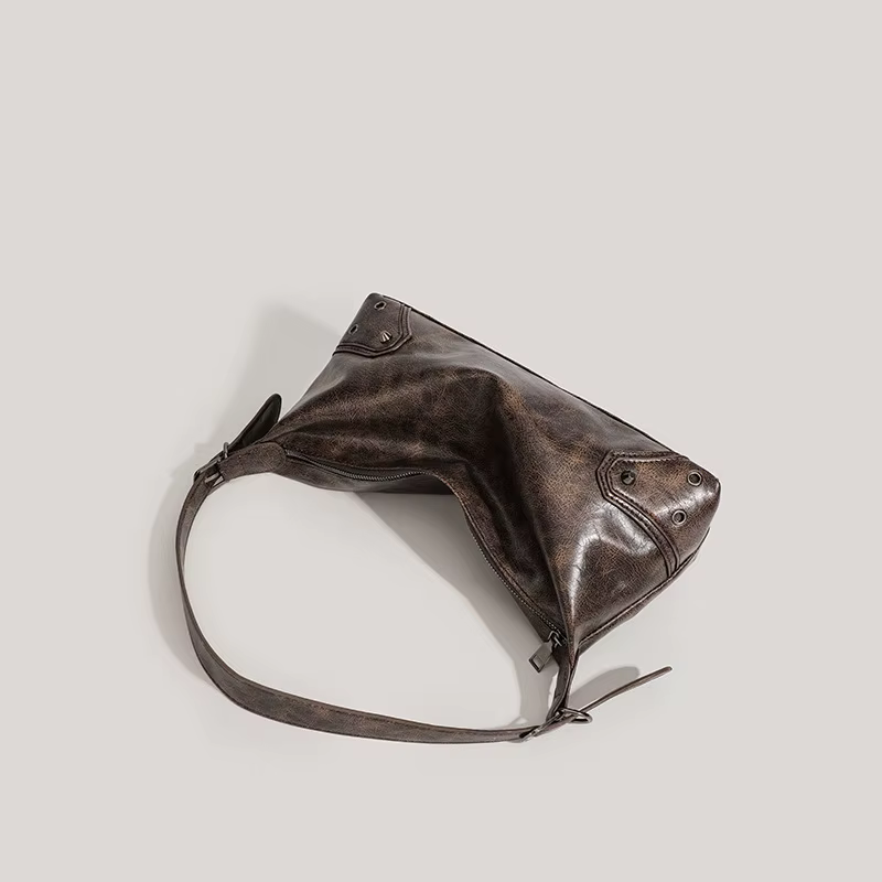 Sac Baguette sous les bras en cuir souple, sac à bandoulière polyvalent marron