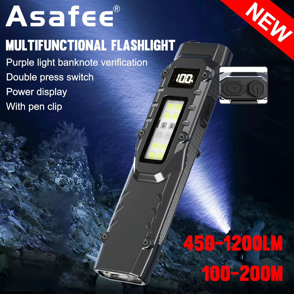 Asafee V007 lampe de poche tactique Portable 1200LM Ultra Double queue torche projecteur latéral Rechargeable