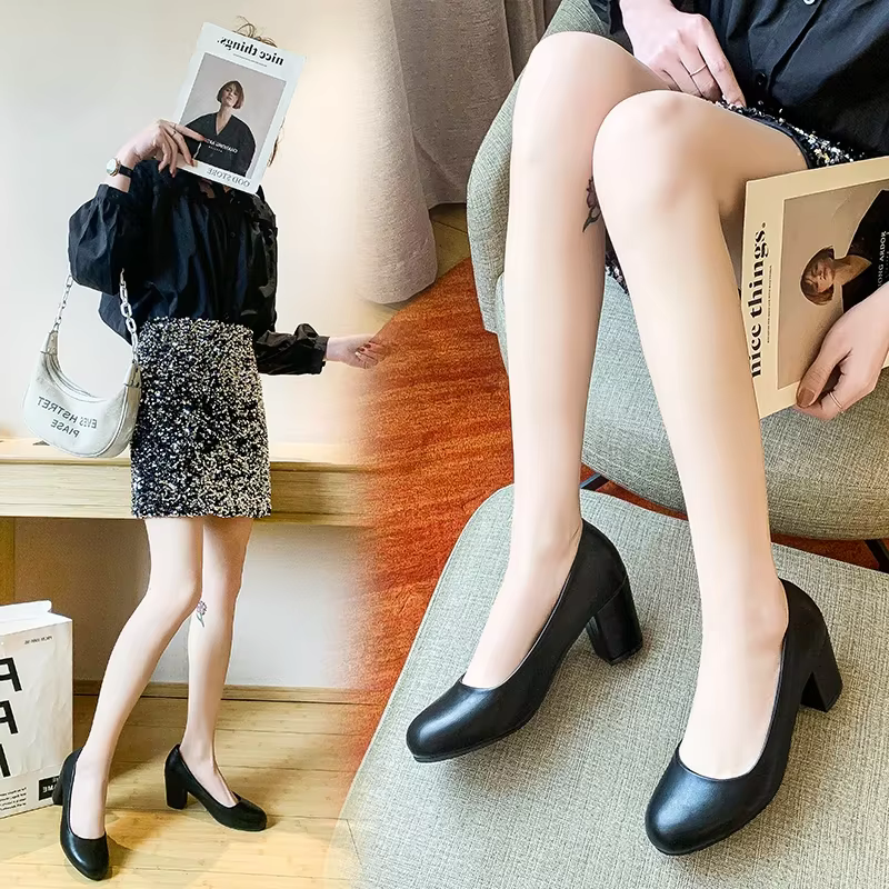 Chaussures simples en cuir pour femmes, grande taille, bouche peu profonde, mode, couleur unie, petites chaussures simples et confortables, printemps automne 2024