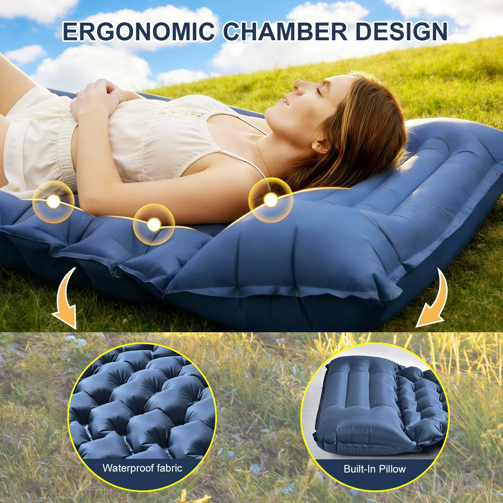 Matelas gonflable de camping extérieur avec oreillers