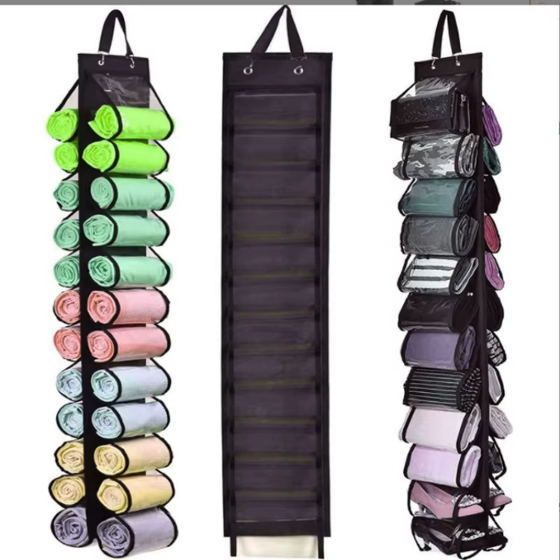 Sac de rangement pour leggings, cintre de rangement pouvant contenir 24 leggings ou chemises, cintre de rangement à compartiments pour jeans, organisateur de leggings pliable