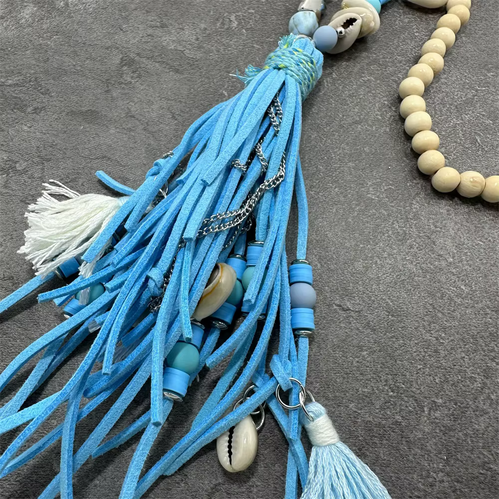 Femmes mode cuir gland longue perle pendentif collier pull chaîne accessoires bijoux à la mode