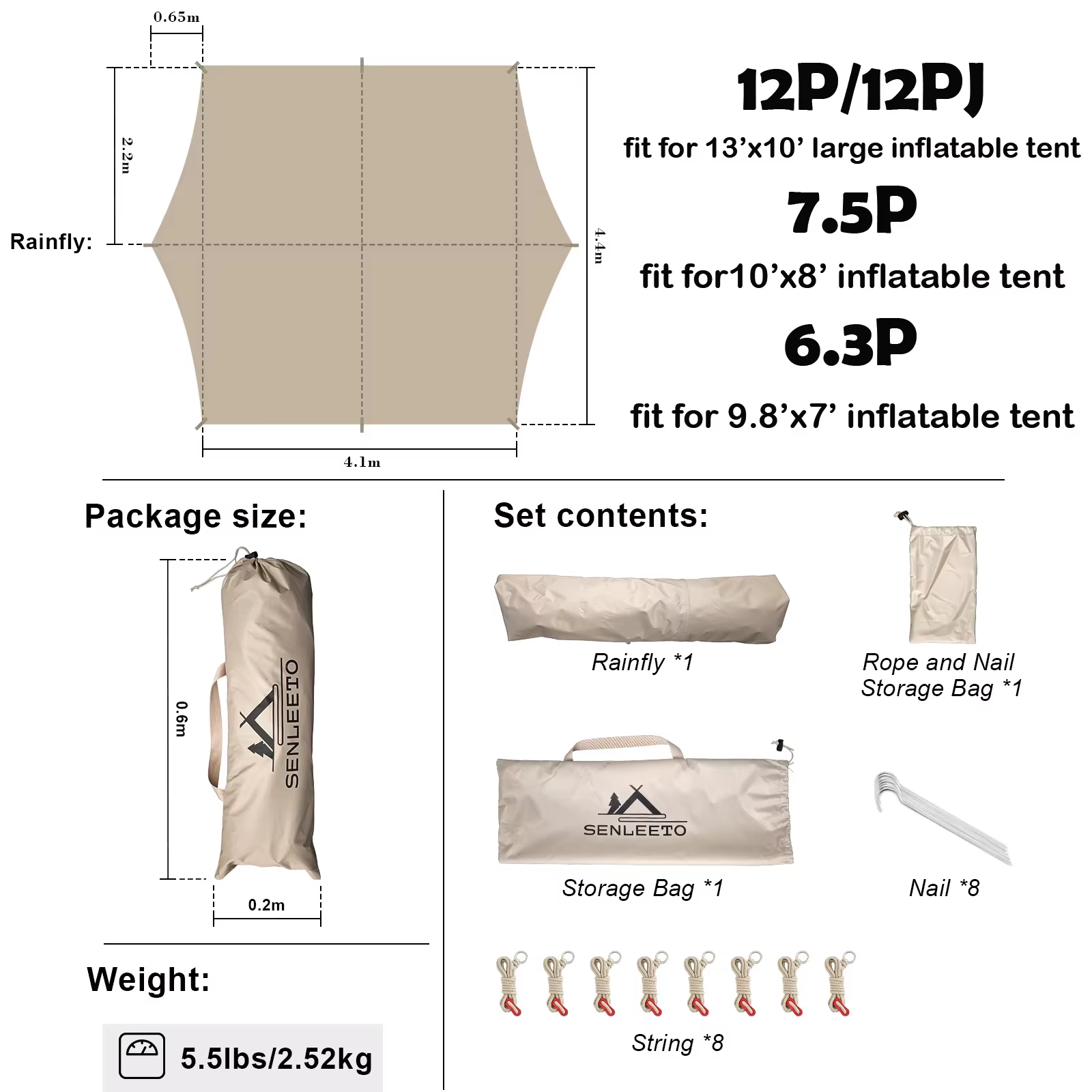 Rainfly 10' x 13' pour 6 à 8 personnes