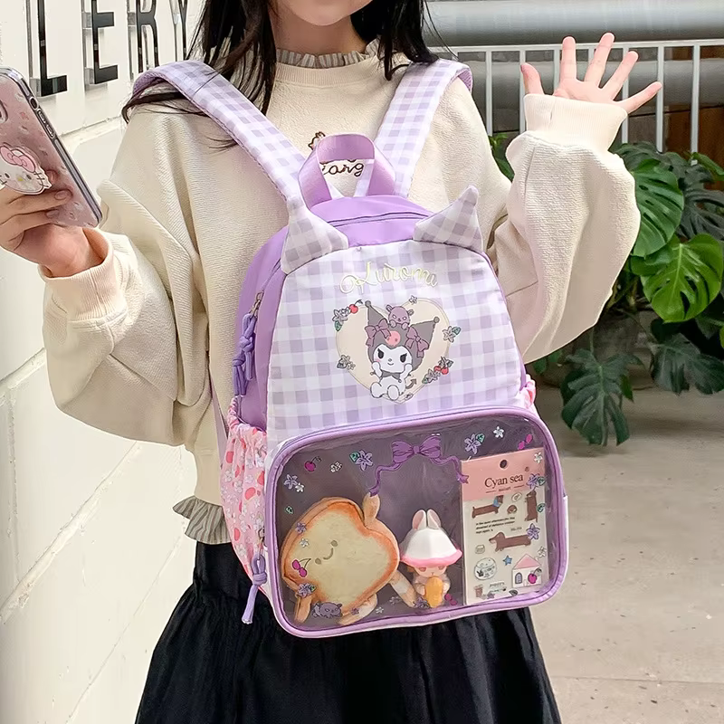 Sac à dos grande capacité imprimé Kuromi mignon pour femmes et filles, sac à dos décontracté de haute qualité, sac d'école, sac de voyage, vente en gros