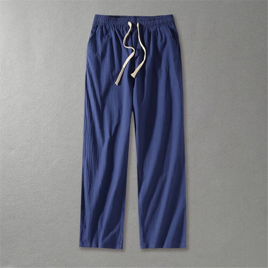 Pantalon d'été en coton et lin pour homme, coupe droite, couleur unie, style décontracté, 2025, fj6XL 9XL