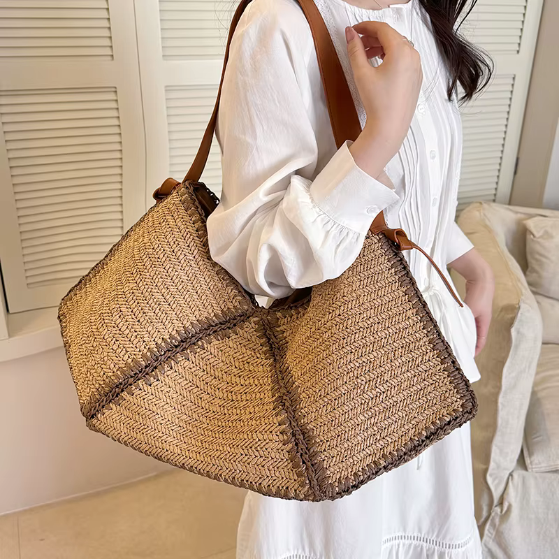 Sacs à main en paille tressée pour femmes, faits à la main, sac de voyage, sac de plage, sac à bandoulière d'été, sac de shopping surdimensionné, panier, Bolsas